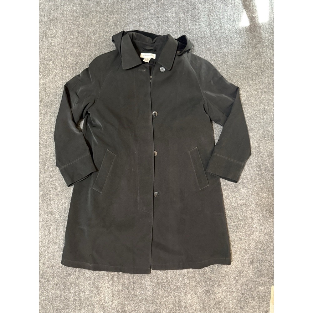 Black Preston & York Womans Plaid Lines Trench Coat Size 8